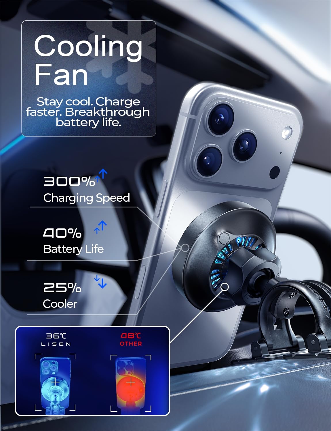 LISEN Wireless Magsafe Car Charger,[25W Qi2.2 Certified & 95W Fast Car Charger] Magsafe Car Mount Charger for iPhone 18 Pro Max Accessories Car Phone Holder Magnetic Charger for iPhone 18-12 Pro Max