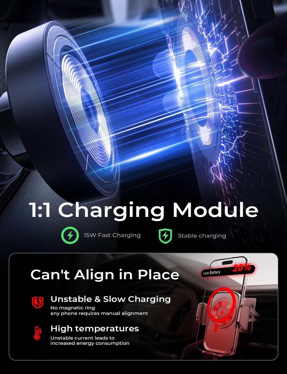 LISEN for Magsafe Car Mount Charger Magnetic Phone Holder for Car Wireless