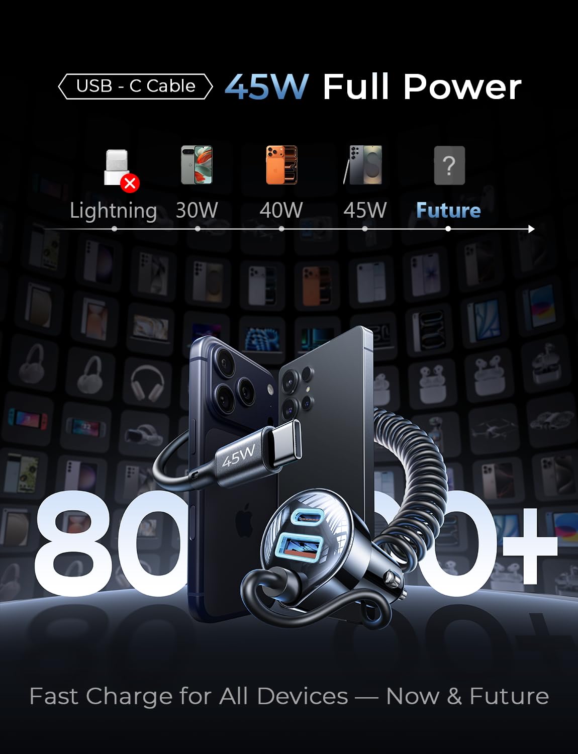 LISEN 90W for iPhone 17 16 15 Pro Max Car Charger USB C Fast Charge Super Fast for iPhone 17e 16e Cigarette Lighter USB C Adapter for iPhone 17 Pro Max,Samsung Galaxy S26 Ultra, Car Accessories