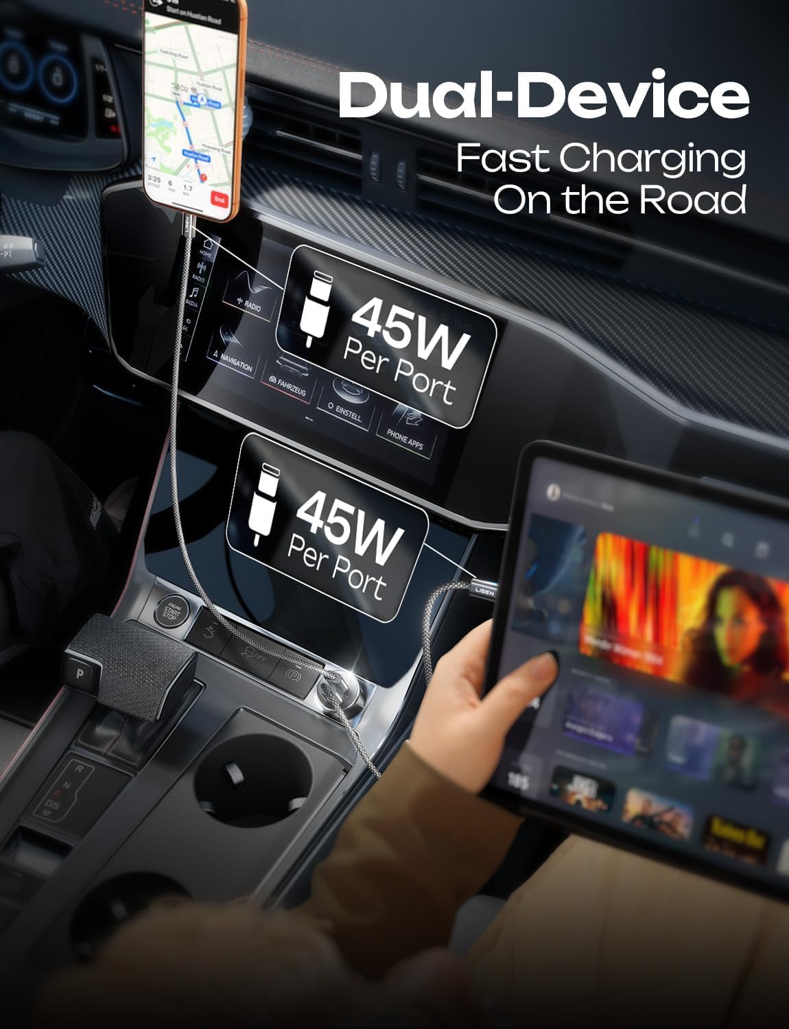 LISEN 90W Car Charger USB C Fast Charge,USB C Car Charger for iPhone 18 Pro