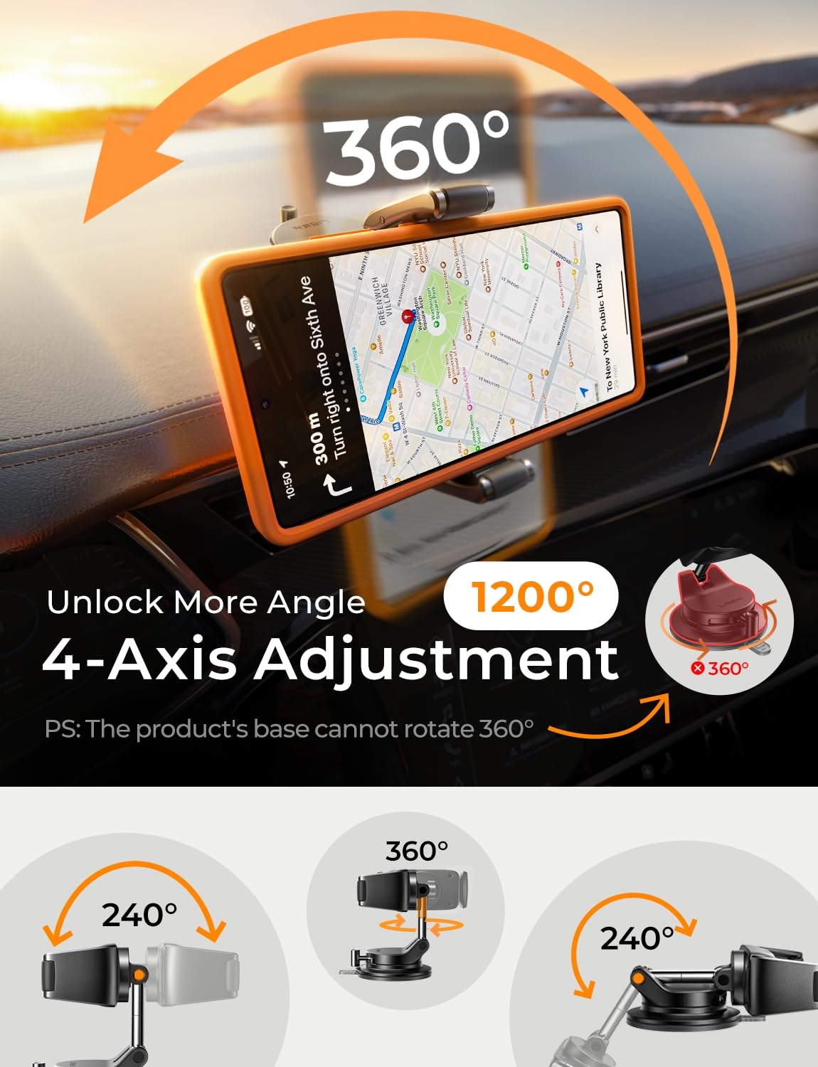 LISEN Car Phone Holder [2026 Industry-First] Dashboard/Windscreen Mobile Car Phone Mount Suction Phone Holder for Cars for iPhone 17 16 Pro Max Samsung S26 Gadgets,Black Medium