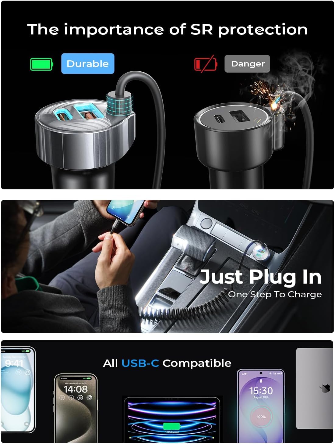LISEN 90W for iPhone 17 16 15 Pro Max Car Charger USB C Fast Charge Super Fast for iPhone 17e 16e Cigarette Lighter USB C Adapter for iPhone 17 Pro Max,Samsung Galaxy S26 Ultra, Car Accessories