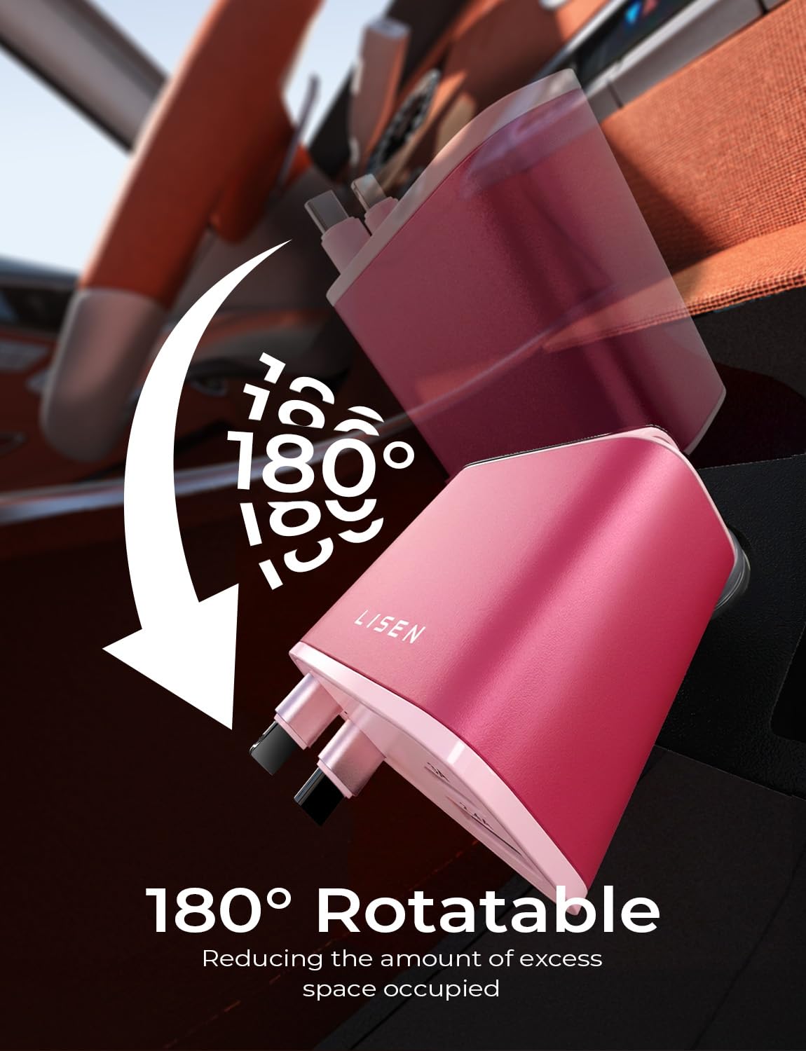 LISEN Retractable Car Charger, Pink-White