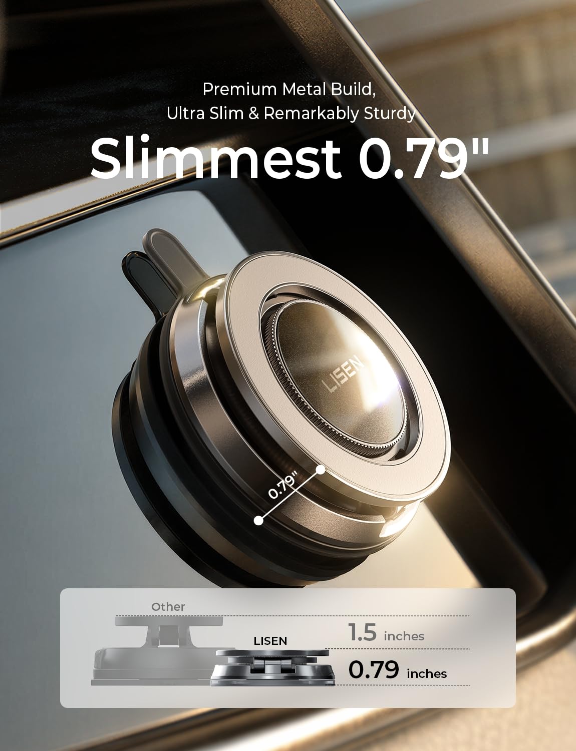 LISEN for iPhone 18 17-12 Pro Max Car Holder |All-Metal| Magsafe Car Mount