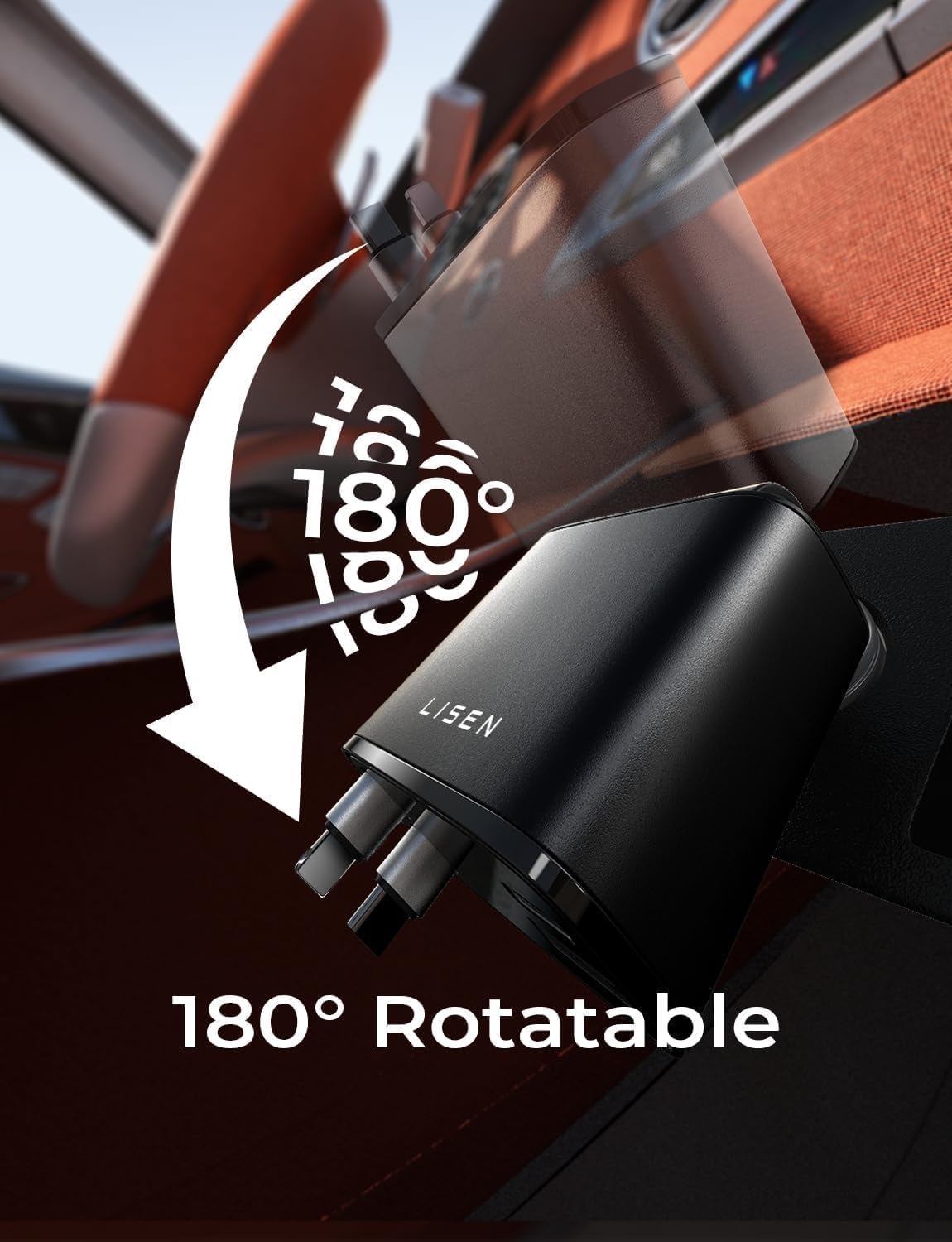 LISEN Retractable Car Charger 4 in 1 for Cars, 84W Retractable USB C, Black