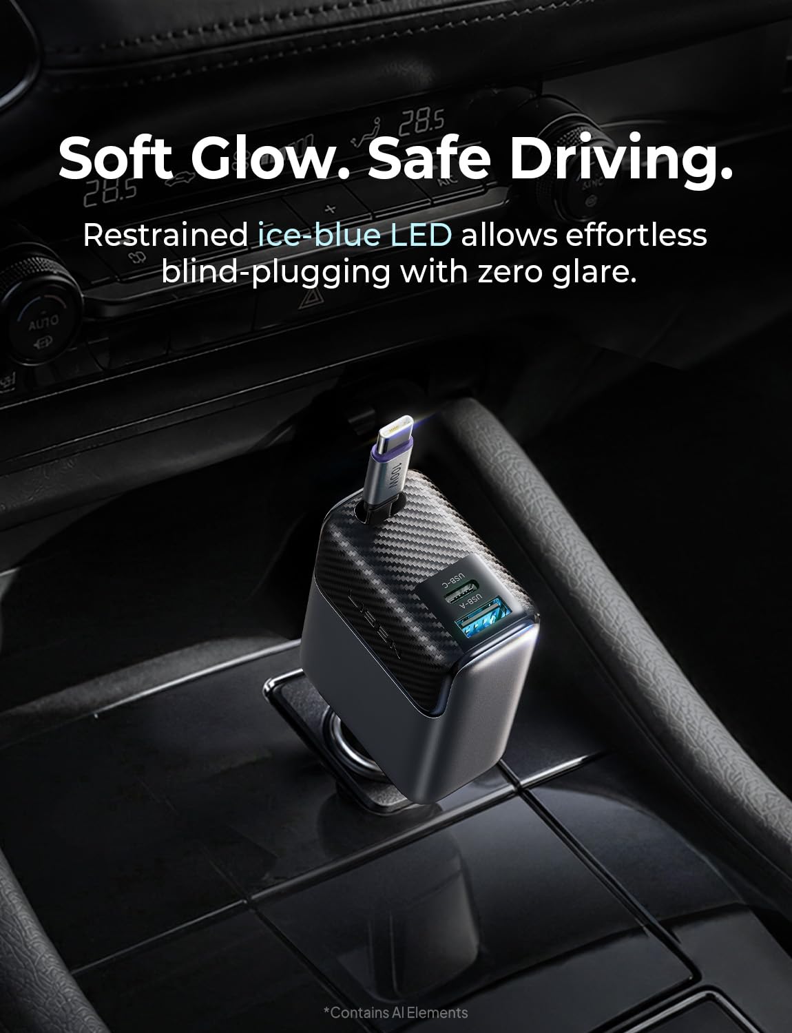 LISEN 136W Retractable Car Charger USB C Fast Charge, PD 100W Type C Retractable Cable, Cigarette Lighter Adapter for MacBook Pro/Air, iPhone 17/16/15 Pro Max, Samsung S26/S25 Ultra, iPad Pro, Laptop