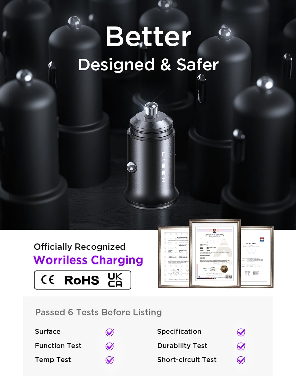 LISEN 12V Car Charger USB Adapter 2 Pack Cigarette Lighter USB Charger 69W Fast Charge [All Metal] 24V Type-C Socket Mercedes Campervan Car Accessories Gadgets