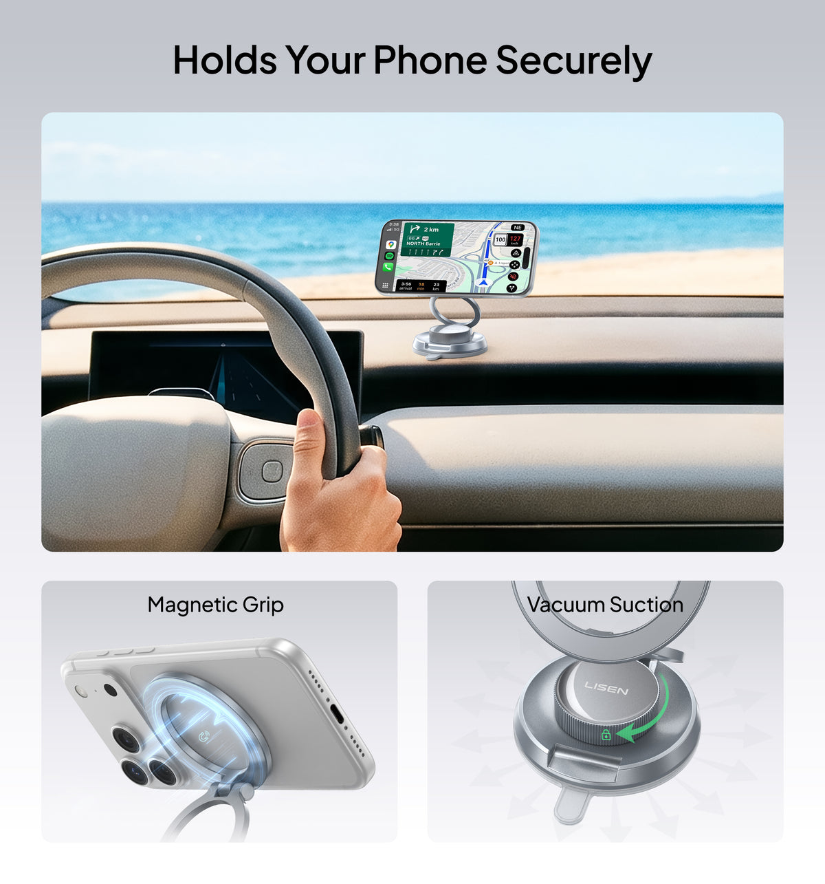 LISEN 360° Vacuum Suction MagSafe Car Mount