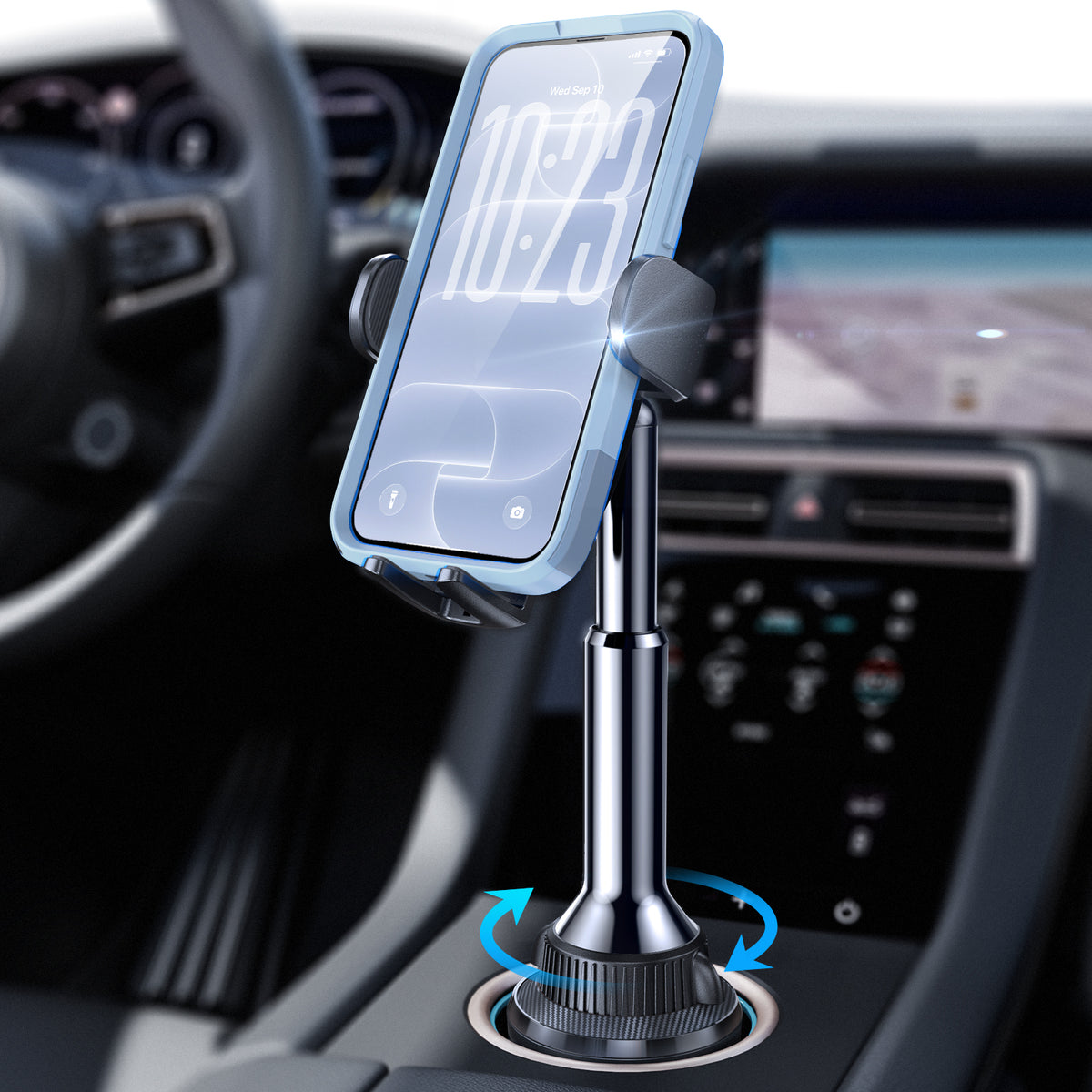 LISEN Cup Holder Phone Holder [No Shaking] Cell Phone Cup Holder for Car, Phone Mount One-Step Height Adjust Universal 360° Adjustable for iPhone 18 Pro Max 17 16 15 14 Samsung All 4-7'' Phone