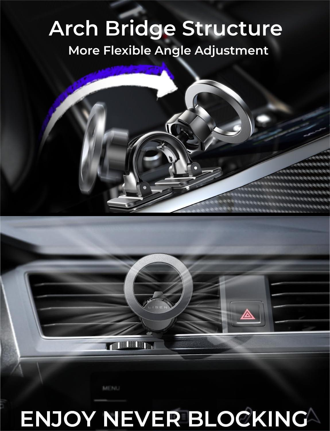 LISEN for MagSafe Car Mount [95% Increase Magnetism] Magnetic Phone Holders for Your Car,Car Accessories for Men Women Truck 360 Dashboard Vent Phone Mount for Garmin GPS Fit iPhone 16 15 14 13 12