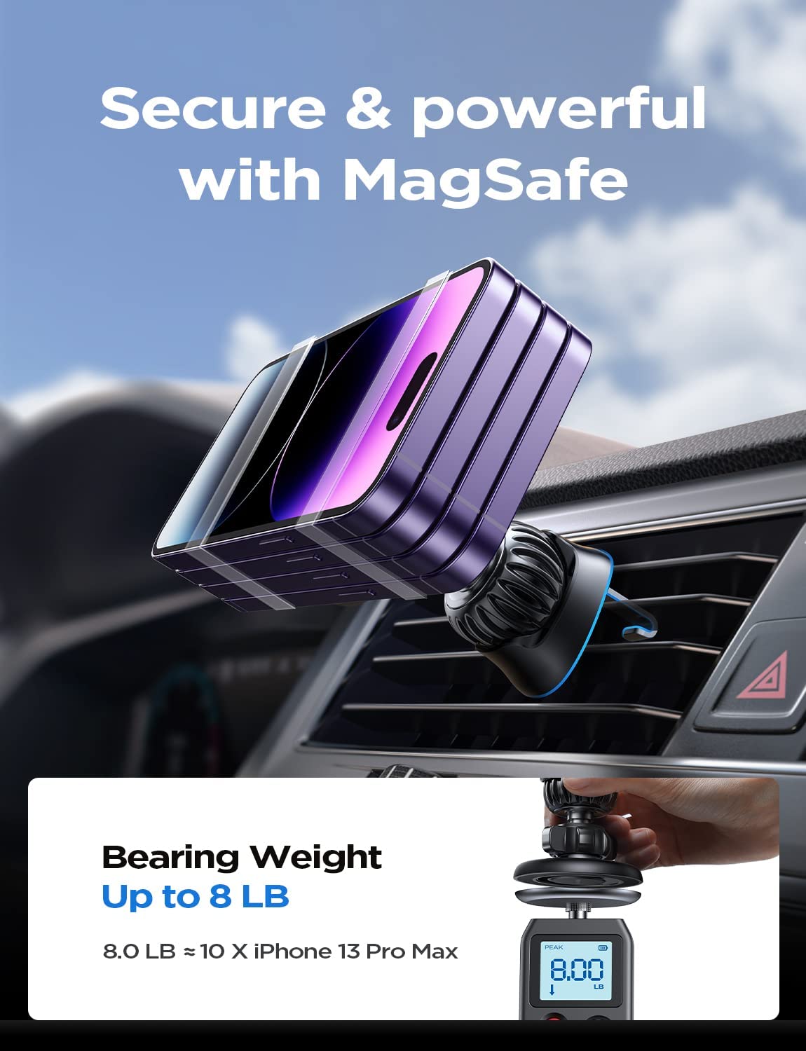 LISEN for MagSafe Car Mount, Orange Car Accessories Car Phone Holders for  iPhone, [Easily Install] Hands Free Magnetic Phone Holder for Car, Fit for